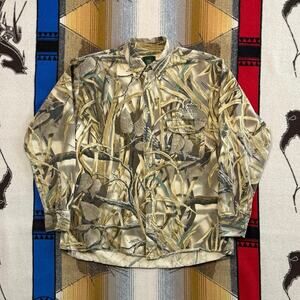 Vintage Men’s Ducks Unlimited Wetlands Camo Camouflage Button Up Shirt Size XL